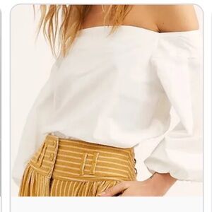 Anthropologie x Mare Mare White Off Shoulder Puff Sleeve Crop top blouse sz S